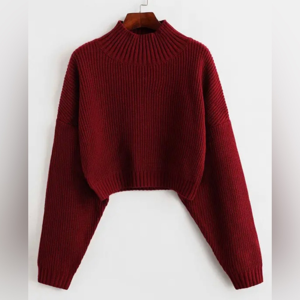 ZAFUL Drop Shoulder Mock Neck Plain Sweater